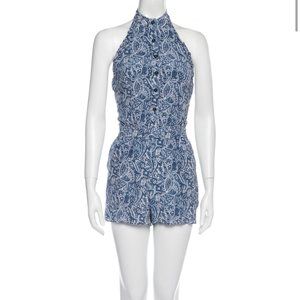 INTERMIX Blue Paisley Halter Romper